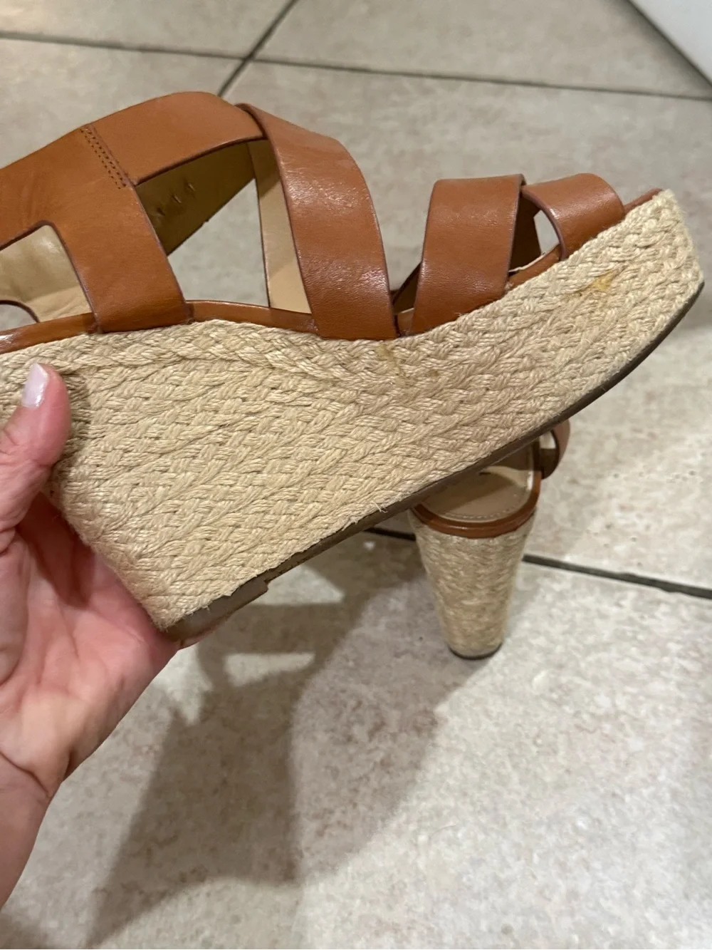 Michael Kors Leather Espadrille Platform Sandals Brown Size 6.5 Ankle Strap